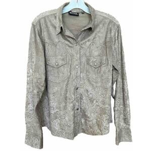VTG Outback Trading Co Women’s textured Faux Suede Western shirt Medium Floral
